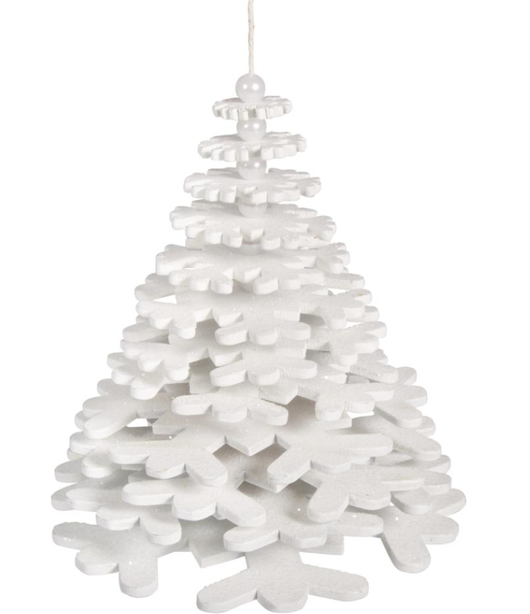 Houten sneeuwvlokken set met glitter, 13x16cm, Deco Om Op Te Hangen